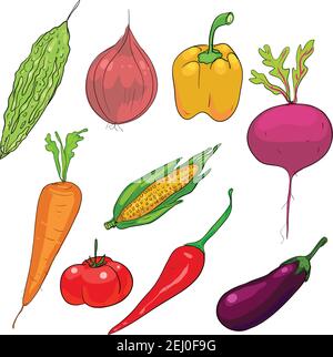 Group of vegetables cllipart vector illustration isolated in white background Stock Vector