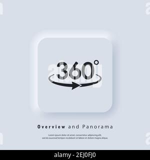 360 degree camera logo. Panorama picture 360 degree. Camera, photo icon. Virtual reality. Front camera swap. Vector. UI icon. Neumorphic UI UX white u Stock Vector