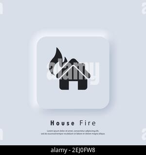 House on fire. House Fire Logo. Vector. UI icon. Neumorphic UI UX white user interface web button. Neumorphism Stock Vector