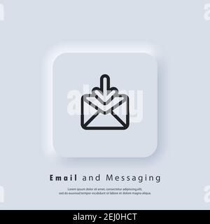 Email and messaging icon. Envelope with arrow down. Email Icon. Newsletter logo. Email marketing campaign. Vector EPS 10. UI icon. Neumorphic UI UX wh Stock Vector