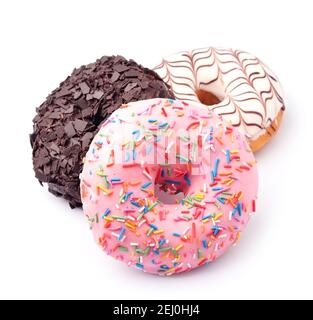 Donuts isolated on white close up. Dessert. Cakes Stock Photo