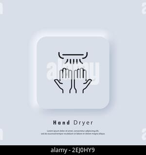 Hand dryer icon. Thin line hand dryer logo. Vector. UI icon. Neumorphic UI UX white user interface web button. Stock Vector