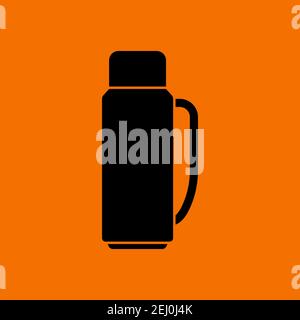Alpinist Vacuum Flask Icon. Black on Orange Background. Vector Illustration. Stock Vector
