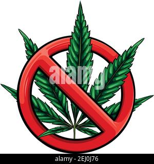 Sign of prohibition cannabis. Red sign ban marijuana. Vector illustration Stock Vector