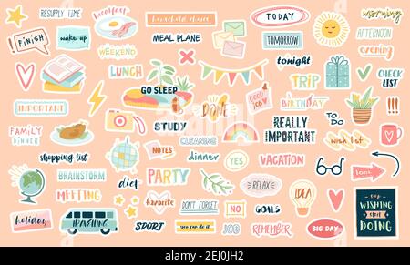 Funny cute vector planning stickers Stock Vector