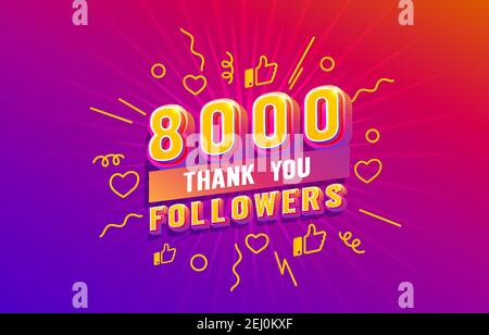 Thank you 8000 followers, peoples online social group, happy banner celebrate, Vector illustration Stock Vector