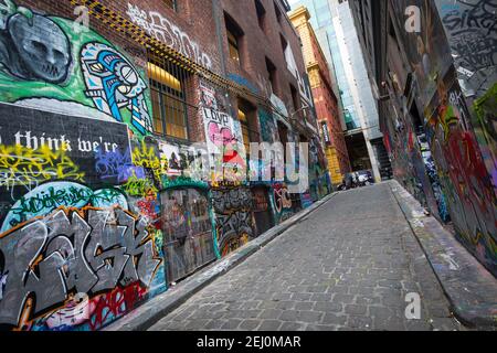 Street art on Hosier Lane, Melbourne, Victoria, Australia. Stock Photo