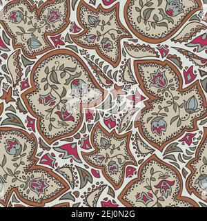 Vector seamless pattern decoration of rose flowers, leaves and abstract geometrical figures. Stock Vector