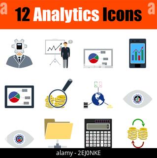 Analytics Icon Set. Flat Design. Fully editable vector illustration. Text expanded. Stock Vector