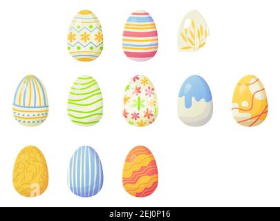 Modern bright gradient Easter eggs set with lines, dots and other ornates. Easter holiday, egg hunt concept. Stock vector illustration isolated on Stock Vector