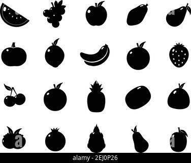 Vector silhouette of different fruit stock illustration isolated in white background Stock Vector