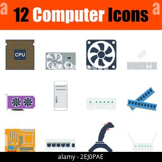 Computer Icon Set. Flat Design. Fully editable vector illustration. Text expanded. Stock Vector