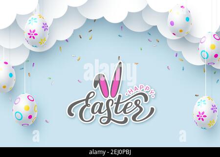 Easter banner with hanging eggs. Stock Vector