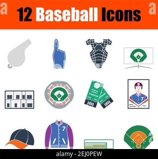 Baseball Icon Set. Flat Design. Fully editable vector illustration. Text expanded. Stock Vector