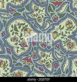 Vector seamless pattern decoration of rose flowers, leaves and abstract geometrical figures. Stock Vector