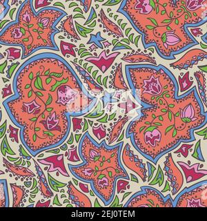 Vector seamless pattern decoration of rose flowers, leaves and abstract geometrical figures. Stock Vector
