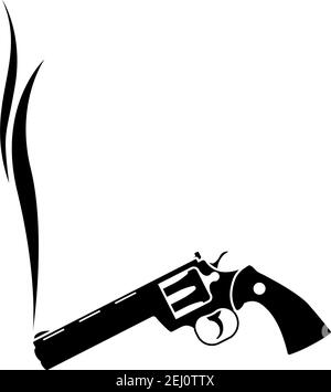 Smoking Revolver Icon. Black Stencil Design. Vector Illustration. Stock Vector