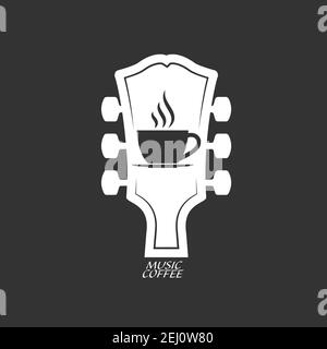 Stylized logo of a music coffee shop. Vector illustration. Simple design Stock Vector