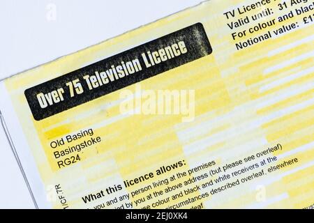 Over 75 television licence, free TV licence, England, UK