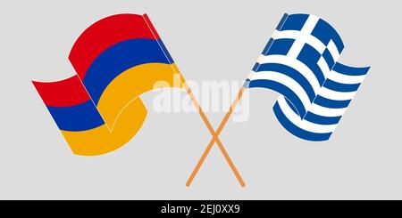 Crossed and waving flags of Armenia and Greece. Vector illustration Stock Vector