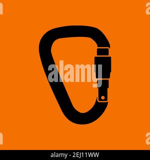 Alpinist Carabine Icon. Black on Orange Background. Vector Illustration. Stock Vector
