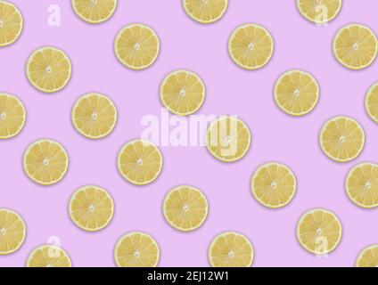 Seamless pattern of lemon slices with shadows on a light  background Stock Photo