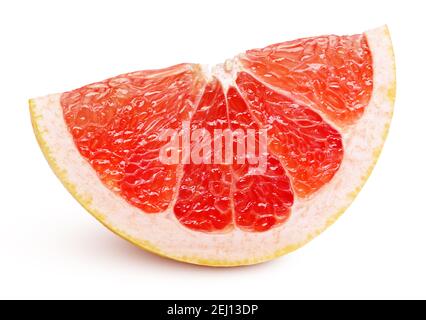 Ripe slice of pink grapefruit citrus fruit isolated on white background with clipping path Stock Photo
