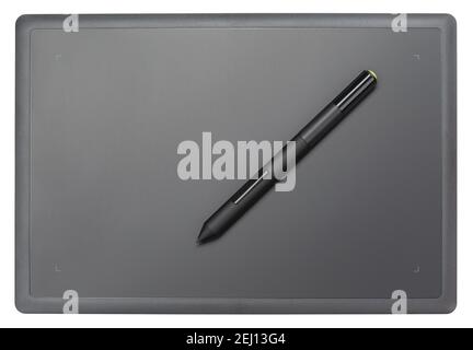 Top view of modern graphic tablet isolated on white background Stock Photo