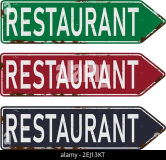 Grunge route sixty six Restaurant diner arrow guidepost sign, retro style, vector illustration Stock Vector