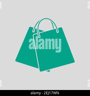 Two Shopping Bags Icon. Green on Gray Background. Vector Illustration. Stock Vector