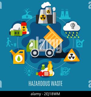 Waste and pollution concept with acid rain symbols flat vector illustration Stock Vector