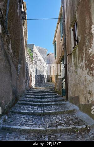 Around the narrow and characteristic alleys of Erice, Trapani Stock Photo