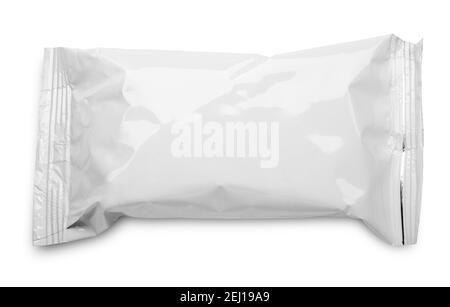 Blank plastic pouch snack packaging isolated on white background Stock Photo