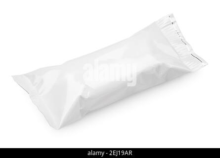 Blank plastic pouch snack packaging isolated on white background Stock Photo