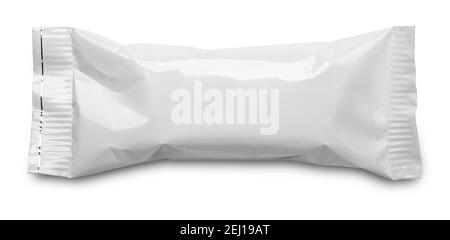 Blank plastic pouch snack packaging isolated on white background Stock Photo