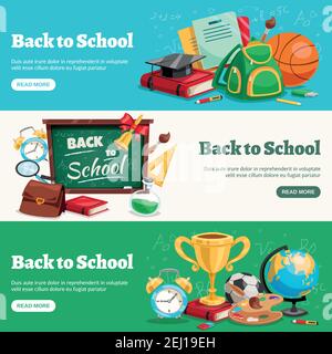 Back to school 3 horizontal banners webpage design with classroom ready ...