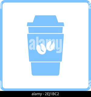 Outdoor Paper Cofee Cup Icon. Blue Frame Design. Vector Illustration. Stock Vector