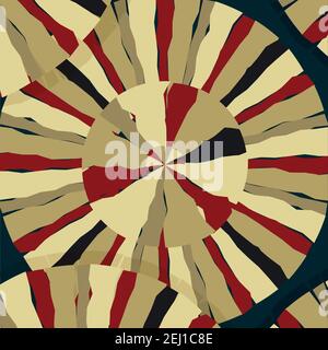 Whimsical abstract pattern with colourful lines for scarf. Ornament with red and different shades of beige ribbons on navy background.Colourful Stock Vector