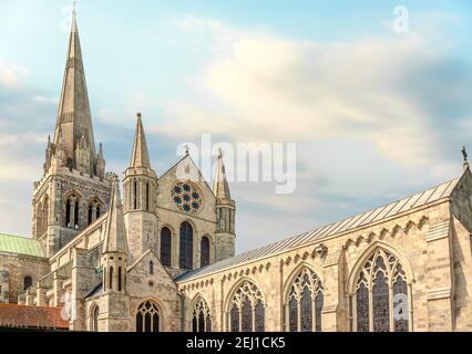 Chichester Cathedral seen from Bishops Palace Garden in spring, West Sussex, England, UK Stock Photo