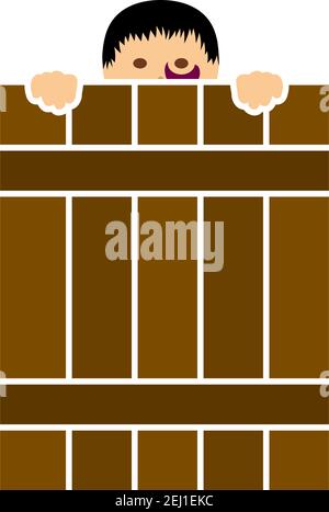 Criminal Peeping From Fence Icon. Flat Color Design. Vector Illustration. Stock Vector