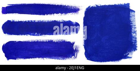 Set of blue strokes of gouache paint brush isolated on white Stock Photo