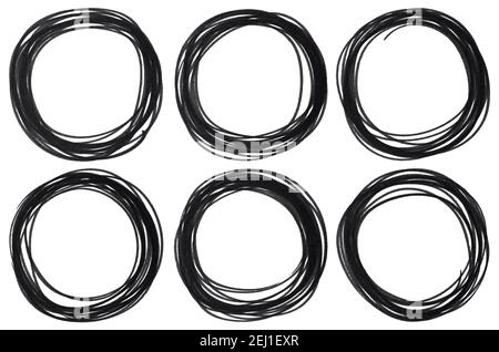 Set of felt pen hand drawn black circle isolated on white Stock Photo