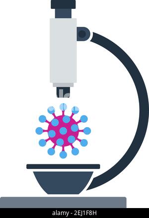 Research Coronavirus By Microscope Icon. Flat Color Design. Vector Illustration. Stock Vector
