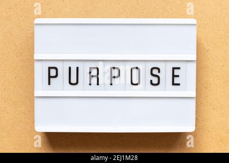 Lightbox with word purpose on wood background Stock Photo