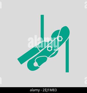 Alpinist Rope Ascender Icon. Green on Gray Background. Vector Illustration. Stock Vector