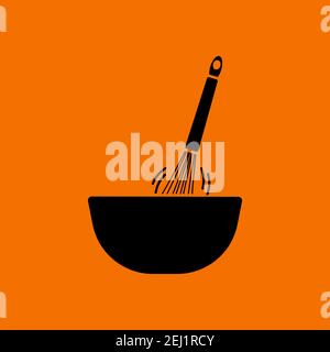 Corolla Mixing In Bowl Icon. Black on Orange Background. Vector Illustration. Stock Vector