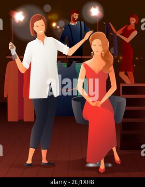 Hairdresser stylist barber gradient flat people composition with doodle style human characters in dressing room interior vector illustration Stock Vector