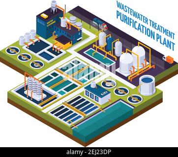 Water Purification And Cleaning Facility Element Isometric Composition 