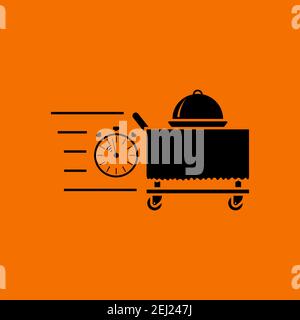 Fast Room Service Icon. Black on Orange Background. Vector Illustration. Stock Vector