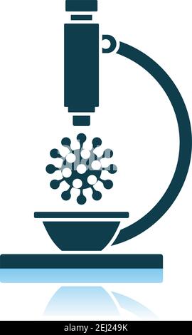 Research Coronavirus By Microscope Icon. Shadow Reflection Design. Vector Illustration. Stock Vector